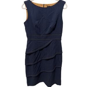 Connected Apparel Shift Dress Women's Size 6 Dark Blue Ruffles Demin Look